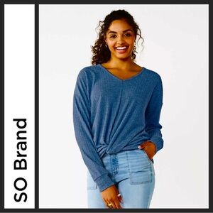 NWT SO Brand Ribbed Twist Front Blue Long Sleeve Tee